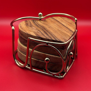 Juego de Posavasos de Madera Hechos a Mano con Forma de Corazón y Soporte de Metal, Posavasos Románticos para Bebidas, Decoración de Mesa para el Hogar, Artículo Artesanal Único - Product Image 4