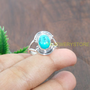 Natural Blue <b>Turquoise</b> Oval Cabochon 925 Sterling Silver Handmade Boho Statement <b>Ring</b> For Women Vintage Tribal Designer Silver - Product Image 6