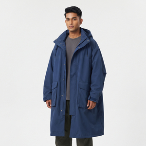 Manteau coupe-vent long à capuche pour homme en nylon, manches longues, imperméable, décontracté, coupe régulière, fermeture éclair, poches, manteau de pluie matelassé - Product Image 1