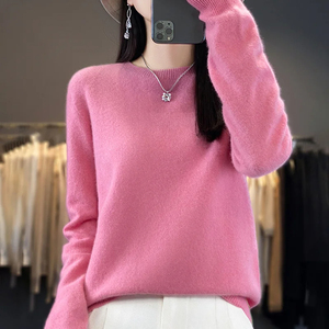 Pull en coton 100% pour femme, col rond, tricoté, décontracté, épais, à manches longues, chaud, avec logo sur le devant - Product Image 5