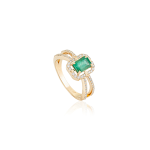 Most Beautiful Design 7x5 mm Zambian Emerald & Diamond Split Shank <b>Statement</b> <b>Ring</b> Wedding K14 Yellow Gold Jewelry Supplier - Product Image 3