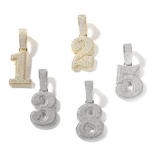 Pendentif en argent sterling 925 plaqué or/argent, glacé, chiffres de 0 à 9, moissanite, style hip-hop, micro-pavé, diamant simulé - Product Image 6
