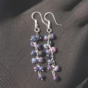 Boucles d'oreilles en opale d'Éthiopie noire naturelle, argent 925, perles cabochon multicolores - Product Image 5