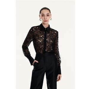 Blusas de Alta Costura Elegantes para Mujer, Blusa LUSTROUS VEIL con Patrones Florales de Encaje, Capa Transparente Bordada, Blusas y Camisas para Mujer - Product Image 6