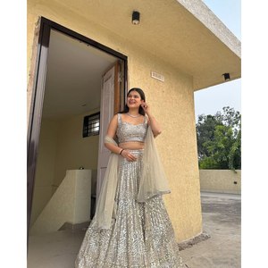 Most Trending <b>Beautiful</b> Embroidered Heera <b>Creation</b> Gray Lehenga Choli Size 2XL 1500g - Product Image 4