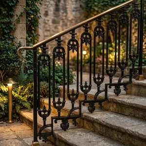 Rampe élégante en fer et laiton avec design métallique décoratif pour escaliers, balcons, jardins et maisons résidentielles modernes - Product Image 5