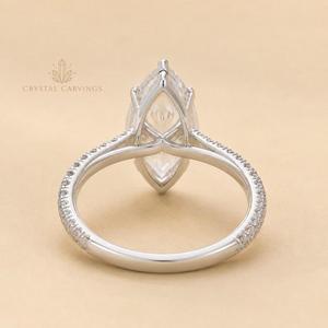 Anillo de Compromiso de Moissanita de 1 Quilate con Corte Marquesa, Banda Pavé, Joyería Nupcial Solitaria, Anillo de Boda Personalizado, Fabricante Mayorista - Product Image 3