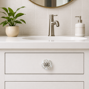 Pomo de Puerta de Cerámica Pintado a Mano |   Tirador de Gabinete Floral Blanco para Armario, Cajón, Cómoda, Cocina, Dormitorio, Decoración - Product Image 4