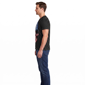 T-shirt à manches courtes en tricot imprimé pour homme, col rond, coupe classique, avec motif de crâne et drapeau américain - Product Image 3
