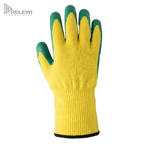 Custom Heavy Duty Yellow Green 10mil Latex Coated <b>Gloves</b> Non-Slip Crinkle Palm Coated Seamless <b>Knit</b> Elastic Wrist Garden Work - Product Image 1