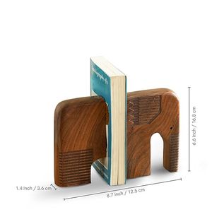 <b>Elephant</b> Shape Wooden Bookends Polished Walnut Style <b>Decorative</b> Book Holders for Home Office Library - Product Image 6
