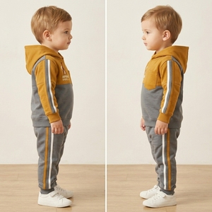 Ensemble de survêtements noirs pour enfants, sweat à capuche tendance et pantalon, ensemble de survêtement 2 pièces pour garçons, ensemble de jogging pour l'extérieur en hiver - Product Image 5