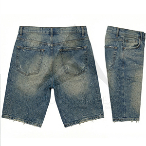 กางเกงยีนส์ขาสั้นผู้ชายประดับคริสตัลหรูหรา สไตล์สตรีทแวร์ ผลิตแบบ OEM Impex - Product Image 2