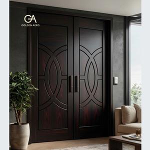 Puerta de Doble Hoja de Madera Maciza de Lujo GA-43L con Diseño de Ranuras Circulares para Casa, Grano de Madera Natural - Product Image 2