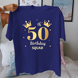 Camiseta de mujer de algodón puro con diseño dorado del Escuadrón del 50 cumpleaños ajuste cómodo - Product Image 2