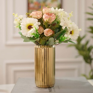 Home Bloom Modern Tabletop <b>Vase</b> Gold Finish Handmade Vertical <b>Ribbed</b> Design Decorative Container - Product Image 6