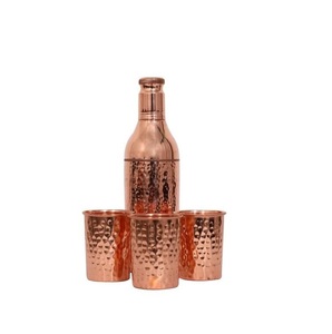 Pure Copper Jug Set with 4 <b>Glasses</b> & Hammered Serving Tray | 6pc Ayurvedic Water Pitcher & Tumbler Gift Combo | Brushed Copper - Product Image 3