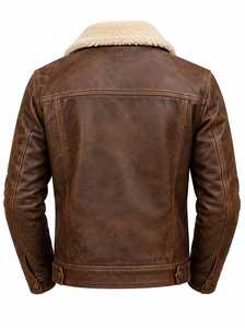 Veste en cuir véritable marron pour homme, doublée en sherpa, manteau d'hiver à boutons - Product Image 5