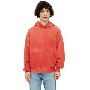 Sweat à capuche décontracté pour homme en polaire française, coupe oversize, couleur unie, effet délavé, style streetwear, avec impression en relief, tricoté, avec poche - Product Image 1