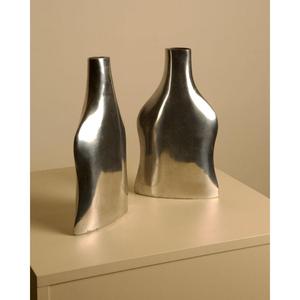 Ensemble de vases en métal faits à la main, design côtelé, décoration de table, finition argentée, décoration moderne pour la maison, vase à fleurs, décoration de salon, à poser au sol - Product Image 2