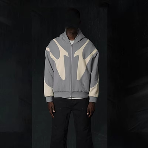 Sweat-shirt à capuche noir pour homme, design color block, style streetwear, coupe classique, manches classiques, tissu polaire, hiver - Product Image 2