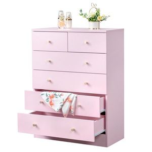 Cassettiera Moderna Semplice a 6 Cassetti Rosa in Legno Massello MDF Quercia Pino Acciaio Metallo per Appartamento Seminterrato Soggiorno Hotel - Product Image 2