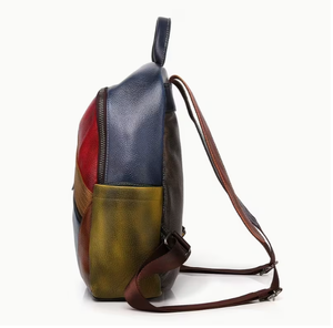 Genuine Leather Solid Vintage <b>Backpack</b> with Large Capacity Adjustable <b>Strap</b> Zipper Closure Unisex Fashion Daily Use - Product Image 2