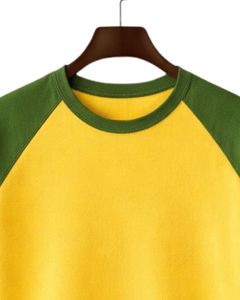 Men Raglan Jersey T Shirt Cotton Crew Neck Short Sleeve <b>Yellow</b> Green Two Tone Casual Summer Tee Plain Dyed Knit Custom Logo - Product Image 5