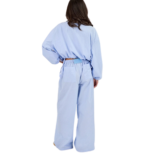 <b>Women's</b> Cropped Full <b>Zip</b> High Collar Tracksuit Set Drawcord Hem <b>Top</b> Wide Leg Trousers Elastic Waist 2 Piece Casual Lounge Outfit - Product Image 2
