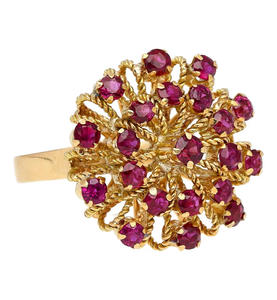 Bague en forme de fleur avec grappe de rubis, plaquée or 10K, pour femme, cadeau de mariage glamour, pierre de naissance de juillet, sertissage à griffes rondes - Product Image 4
