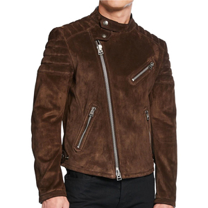High Quality Brown Suede <b>Leather</b> <b>Jackets</b> with Buttons Vintage Full Sleeves Lined Polyester <b>Jacket</b> for Men - Product Image 5