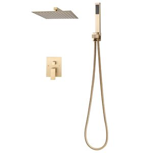 Sistema Doccia a Pioggia con Soffione Quadrato da 12 Pollici e Doccetta, Set di Accessori da Parete per Bagno - Product Image 1