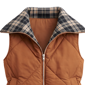 Gilet matelassé réversible pour femme, sans manches, doublure à carreaux, fermeture éclair sur le devant, chaud, décontracté, tendance, bodywarmer - Product Image 6