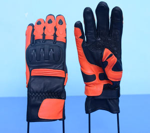 ถุงมือมอเตอร์ไซค์หนังวัวแท้สีส้มดำแบบสั่งทำพิเศษสำหรับฤดูหนาว ถุงมือแข่งรถหนังเต็มตัว ถุงมือสกีกันน้ำพร้อมป้องกันข้อนิ้ว - Product Image 1