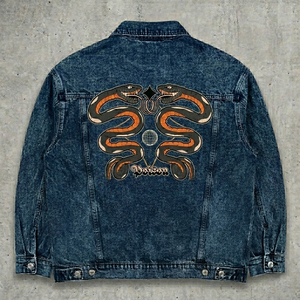 Chaqueta Vaquera Vintage, Estilo Urbano, con Estampado Gráfico Personalizado, Ecológica, Transpirable, Resistente al Viento, Gruesa, Oversize, 100% Algodón, para Invierno - Product Image 2