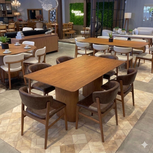 Ensemble de table à manger en teck massif moderne avec chaises rembourrées, fabricant de meubles de salle à manger scandinaves de luxe - Product Image 2