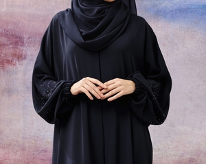 Best Selling Handmade Beaded V Neck Long Sleeve Flared Hem Abaya Modest Fashion Daily Wear Vintage Floor Length <b>Eid</b> Ramadan - Product Image 5