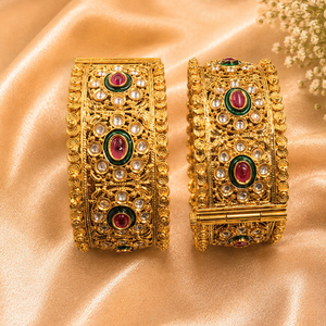 JeweleMarket Gold Plated Crystal Rhinestone <b>Bangles</b> <b>Set</b> for Women | Traditional Indian Ethnic Jewelry | Elegant Designer <b>Bangles</b> - Product Image 1