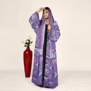 Abaya de Chifón Estampada con Pañuelo para la Cabeza, Frente Abierto, Manga Larga, Ropa Islámica Modesta para Mujer, Atuendo de Estilo Árabe Contemporáneo - Product Image 3