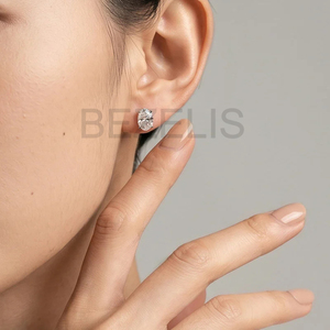 Pendientes de Diamantes Cultivados en Laboratorio con Corte Ovalado BENELIS, Oro Blanco, Joyería Clásica para Mujer, Venta al Por Mayor - Product Image 5