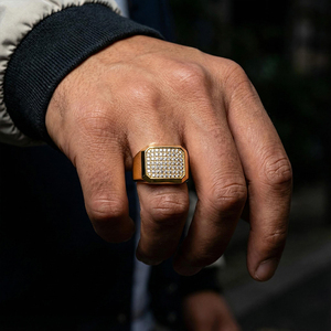 Luxury Gold Square Signet <b>Ring</b> <b>Men</b> Iced Out Pave CZ Diamond Geometric Flat Top <b>Ring</b> Premium Hip Hop Jewelry <b>for</b> <b>Men</b> - Product Image 3