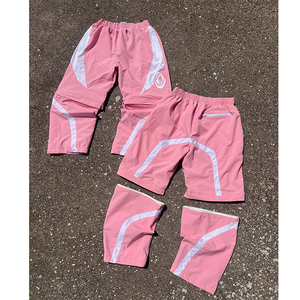 Ensemble de survêtement personnalisé pour homme : veste zippée et pantalon évasé ample en polyester et nylon coupe-vent, style streetwear - Product Image 5