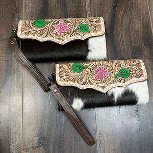 March Expo Cartera de mano tipo pulsera elegante y única de cuero de vaca repujado a mano con pelo, con diseño floral artesanal para mujer - Product Image 4