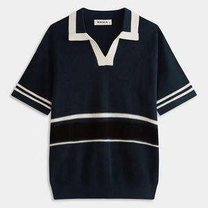 Polo de Punto para Hombre, Diseño Casual de Manga Corta con Rayas en Contraste, Polo de Alta Calidad Personalizado 100% Algodón - Product Image 2