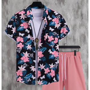 Conjunto de Camisa de Manga Corta con Estampado y Pantalones Cortos de Playa para Hombre, Combinación Casual de Verano para Vacaciones, Top Colorido, Conjunto de Dos Piezas para Hombre - Product Image 1
