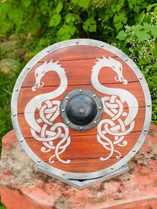 Industrial Norse Viking Shield Artwork Steel Wooden Outdoor Survival Horsing OEM ODM High Quality Lightweight Logo/Private Label - Product Image 3
