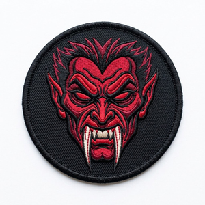 Parche Termoadhesivo Bordado de Calavera de Murciélago Vampiro, Insignia Redonda Gótica de Demonio, Aplique Personalizado al por Mayor para Chaquetas de Cuero de Motociclista - Product Image 3