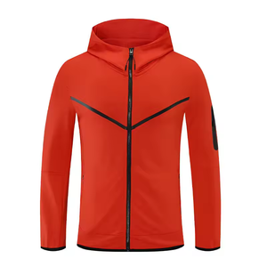 Survêtement à capuche pour homme avec pantalon noir, séchage rapide, sportif, fermeture éclair intégrale, couleur unie, pour l'automne - Product Image 2