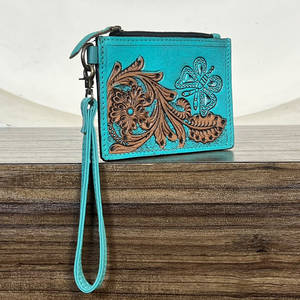 High Quality Turquoise Tooled Leather <b>Slim</b> <b>Card</b> <b>Holder</b> Clutch Western Style Genuine Leather Floral Coin & Credit <b>Card</b> <b>Holder</b> - Product Image 3
