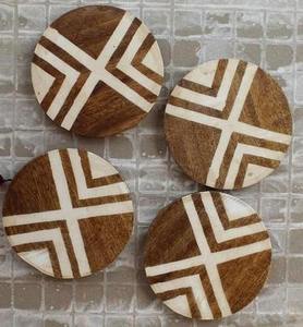 Handmade Acacia <b>Coaster</b> Set Round Modern Design Mats & Pads 4 Pcs <b>Teal</b> Green Natural Edge Reusable 300mm Diameter 5mm Thick - Product Image 4